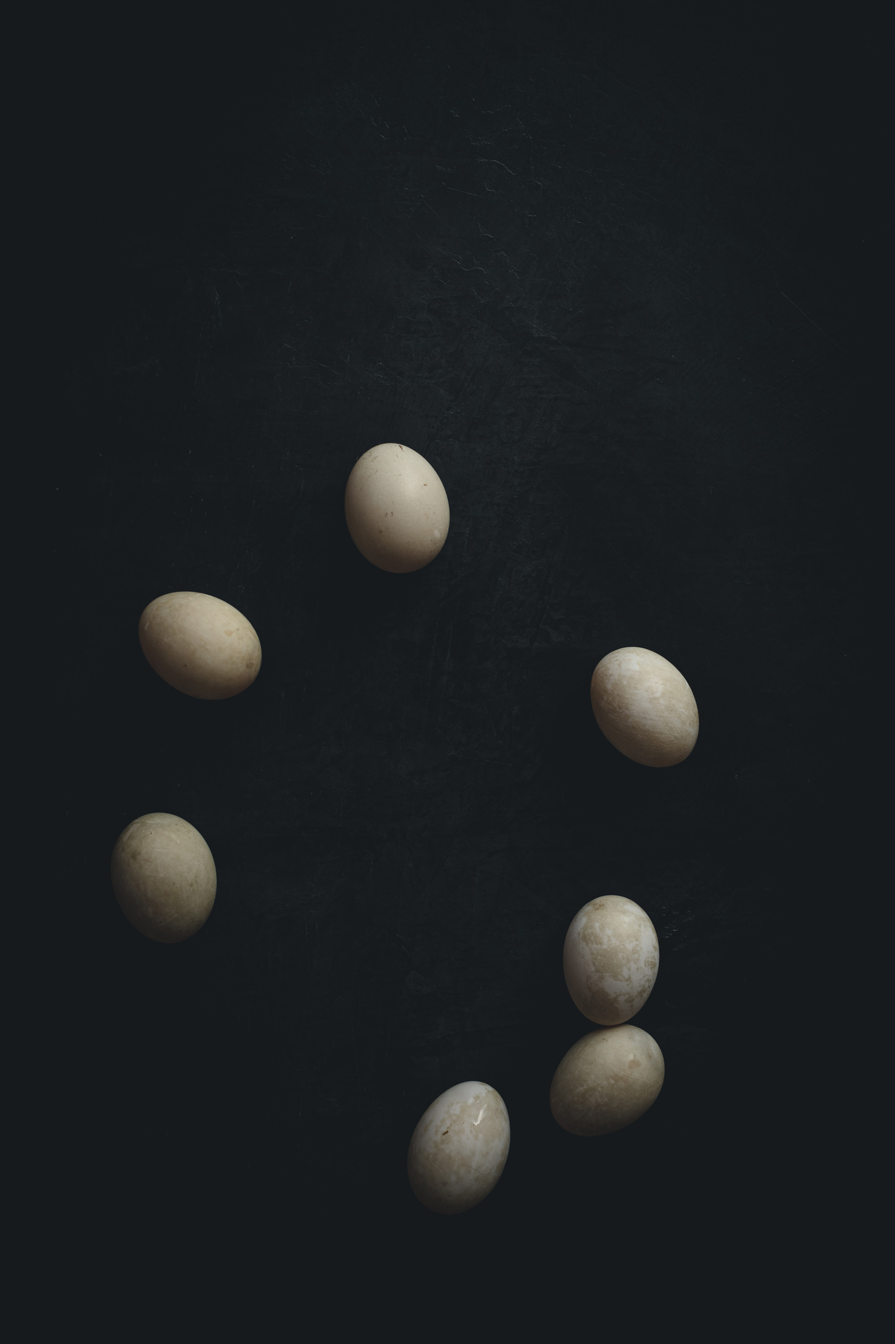 Duck Eggs on a black background from the Moody Food series by John Robson Photography