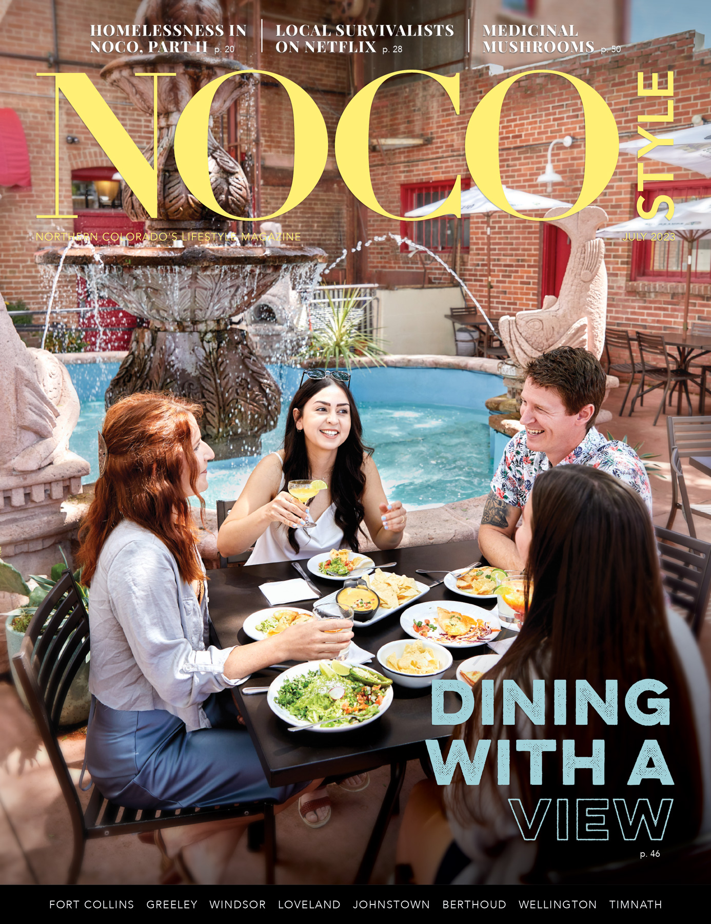 Cover of NOCO Style magazine featuring diners on a summer patio - John Robson Editorial Photography