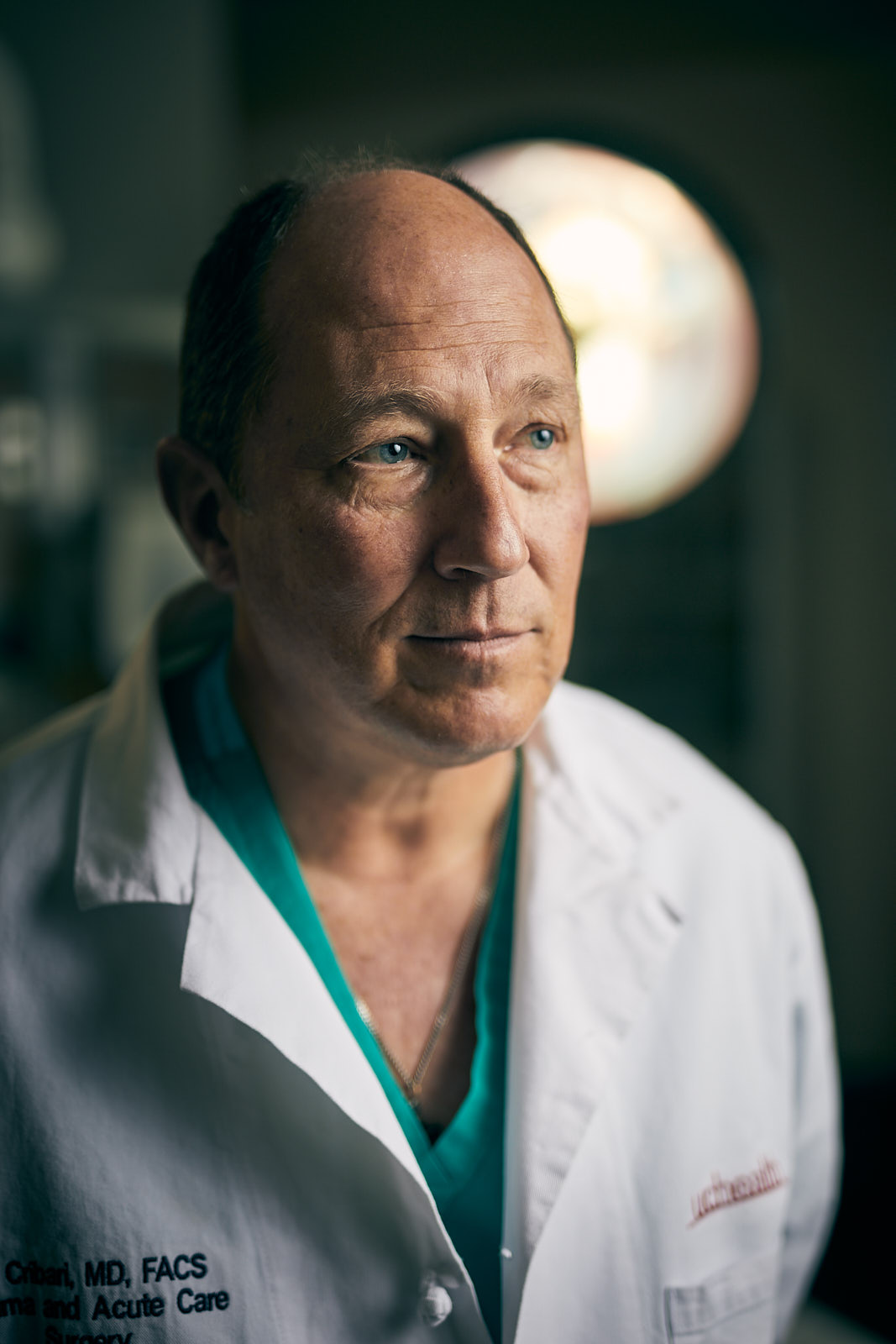 Close up portrait of a trauma doctor standing in the ER for NOCO Style Magazine - John Robson Editorial Photography