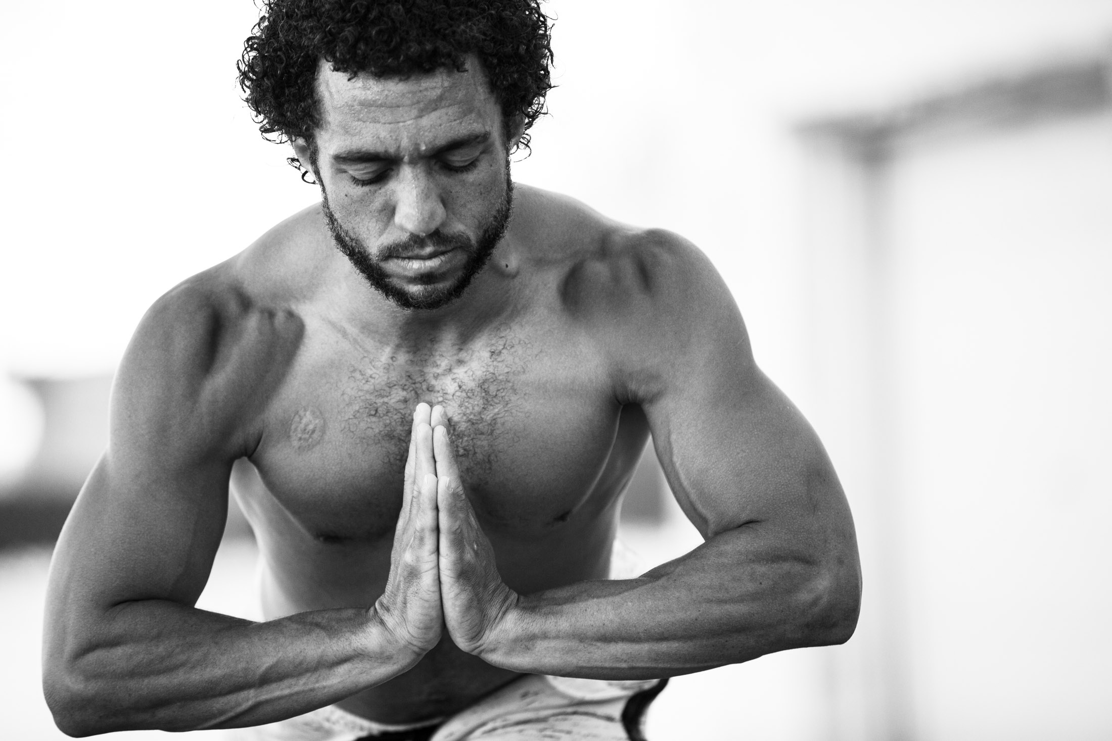 Close up of a personal trainer doing a yoga pose - John Robson Photography
